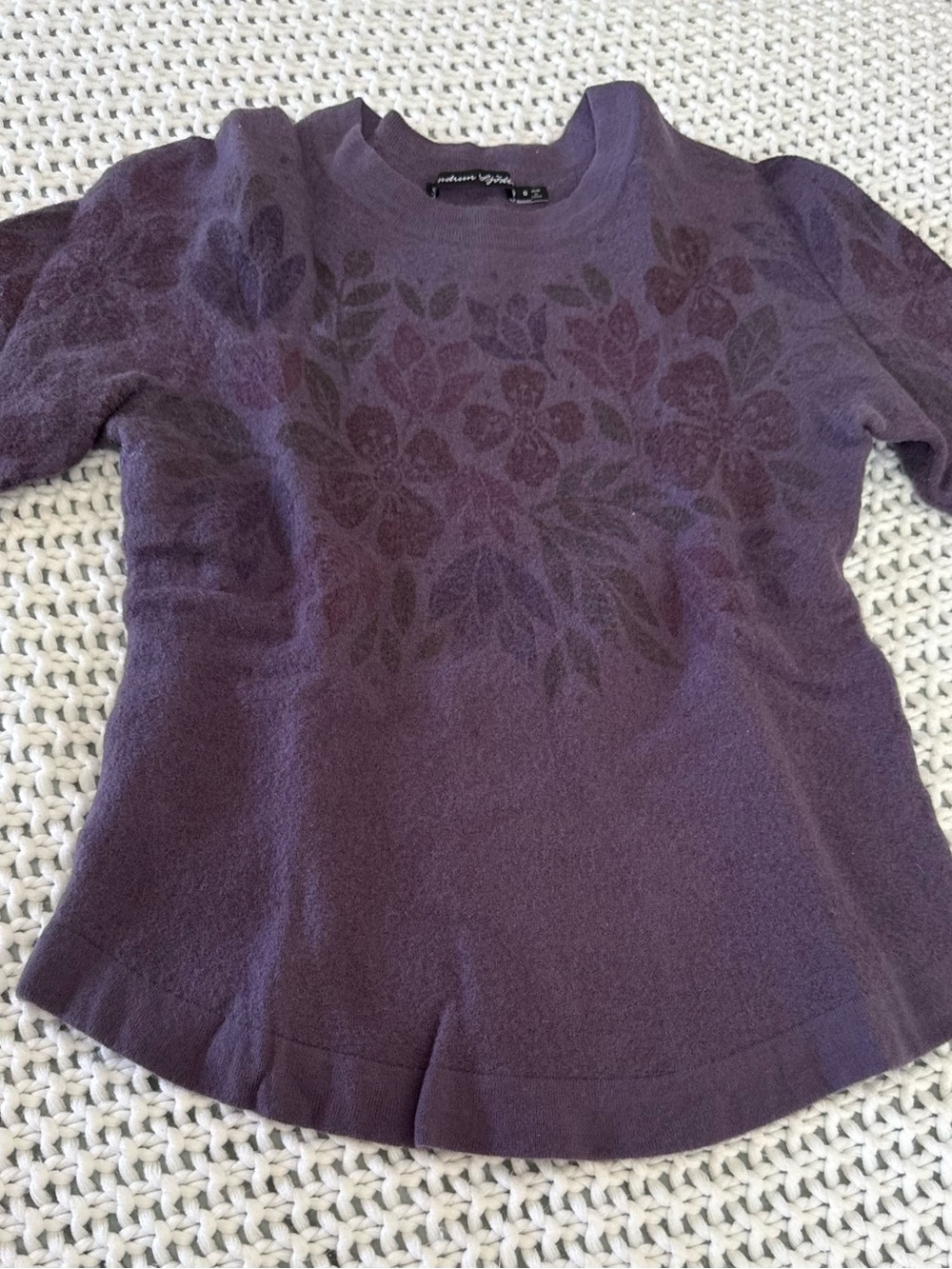 Gudrun Sjödén Girl size 10 Small Sweater Purple Floral Knit Jacquard all Wool